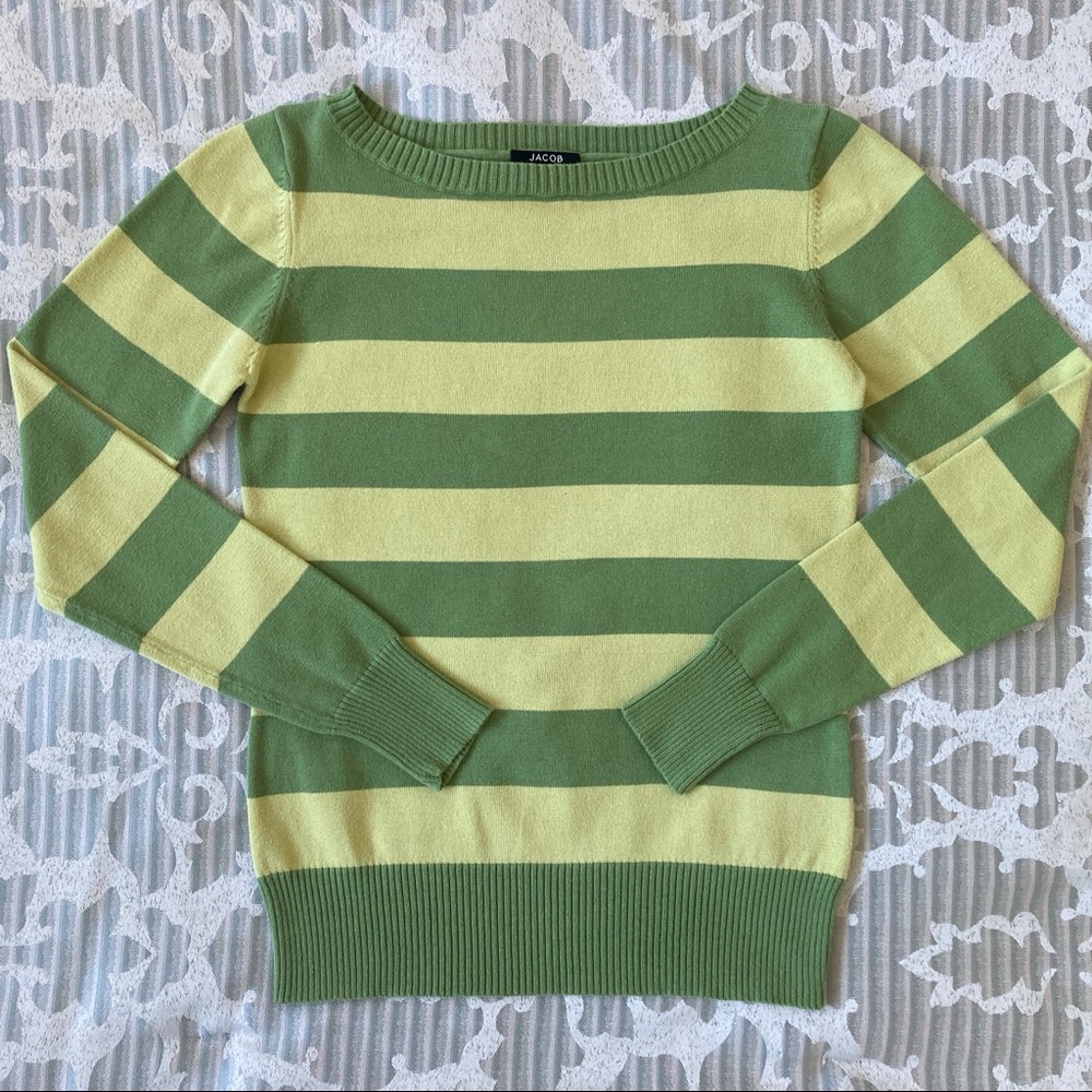 VTG Y2K Lemon Lime Striped Knit Boat Neck Long Sleeve 🍋 - Picture 2 of 5